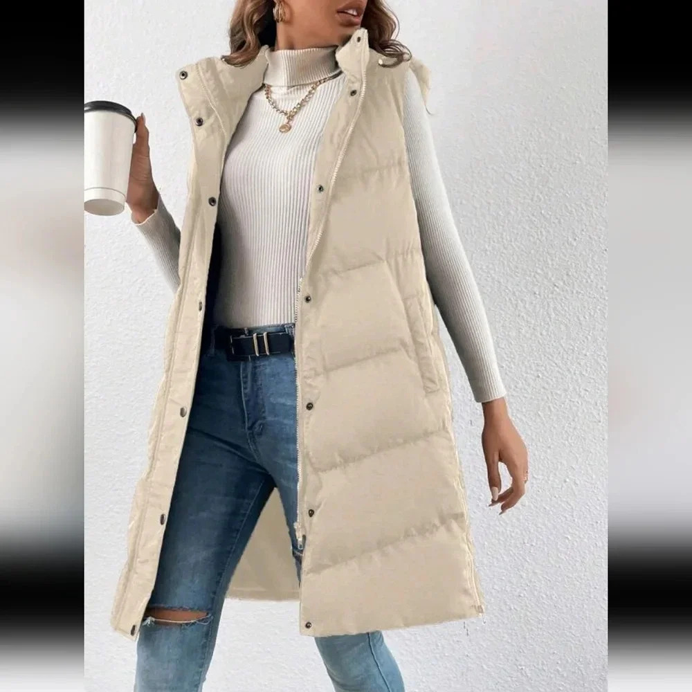 Slant Pockets Sleeveless Hooded Puffer Vest Coat - Picture 2 of 4